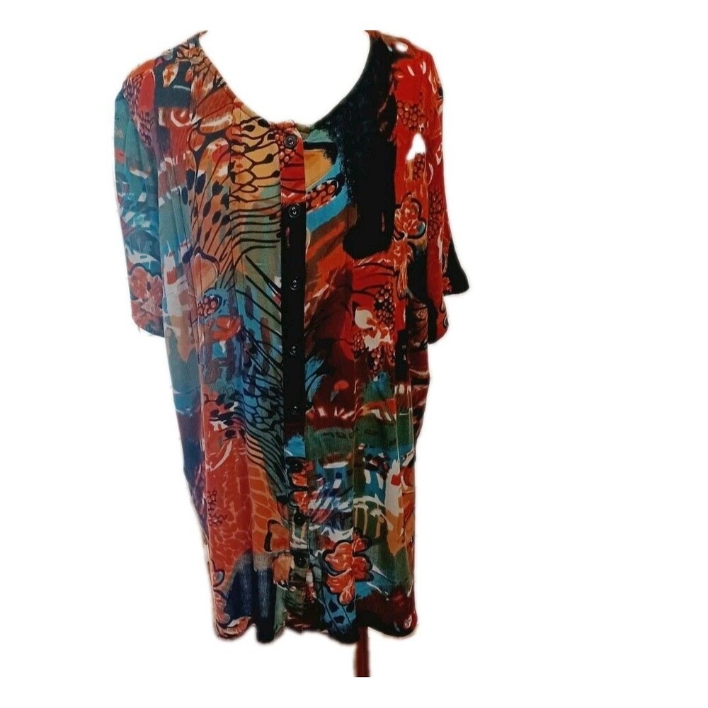 Roamans Oasis Angelina Tropical Floral Tunic Top Size 20 Rust and Teal